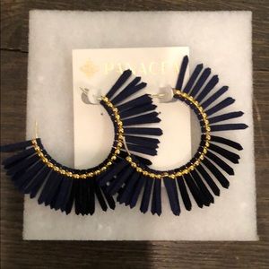 Navy and gold suede earrings